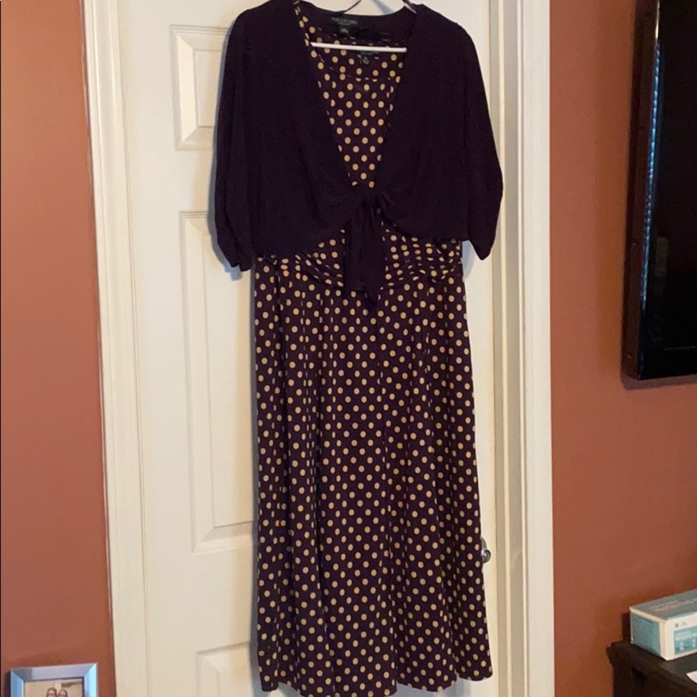 Purple and tan polka dot dress